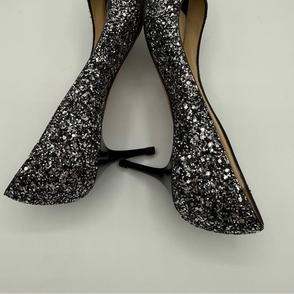 Jimmy Choo ISABEL COARSE GLITTER FABRIC SILVER-BLACK  Peep Toes Pumps SZ 36.5 - Picture 11 of 17